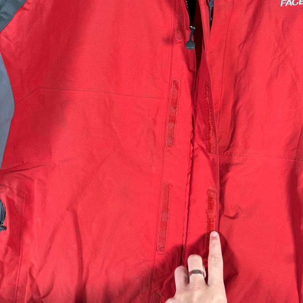 The North Face HyVent Jacket Mens XL Red Grey Zip Hooded Rain Shell Coat READ